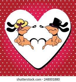 Couple in love dogs. Valentine's day card. Elements for cards, gifts, crafts, invitation. Vector illustration.