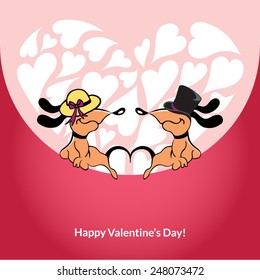 Couple in love dogs. Valentine's day card. Elements for cards, gifts, crafts, invitation. Vector illustration.