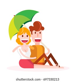 Couple In Love Down an Umbrella. Isolated Flat Vector Illustration
