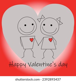ein Paar verliebt ist mit einfachen Linien gezeichnet. Postkarte zum Valentinstag. Mit Liebe zum Herzen
