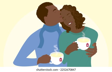 Couple in love drinking hot tea