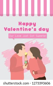Couple in love eating ice cream together. Happy Valenlentine’s day 