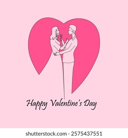 Couple in love, embracing in a heart shape. Romantic Valentine's Day illustration. Perfect for greeting cards, invitations, and love-themed designs.