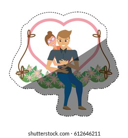 couple love embracing swing shadow