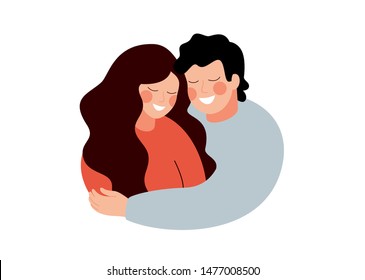 Couple in love embracing together and smile. Happy Stable family of two members husband and wife isolated on white background