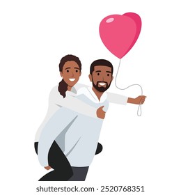 Casais apaixonados se divertem. Felizes juntos. Porquinho de volta. Ilustração de vetor plano isolada no plano de fundo branco