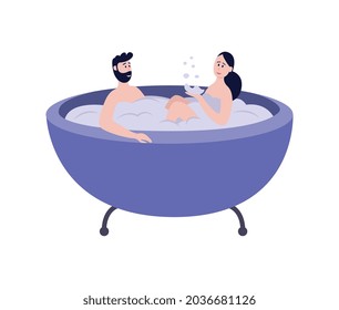 Couple in love enjoying joint bath procedure at home or SPA resort, flat vector illustration isolated on white background. Recreation and leisure for two.