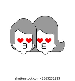Couple Love in eyes. Looks with hearts. Lovers kiss