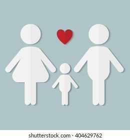 Couple in love, family with baby boy, vector flat paper icon