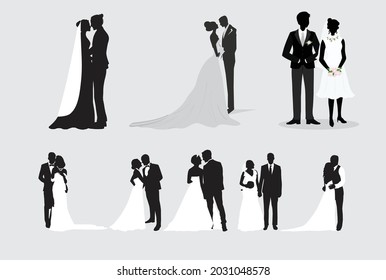 Couple in love flat decorative elements with young women and men and marriage ceremony isolated vector illustration