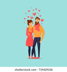 Couple in love. Flat design vector illustration.