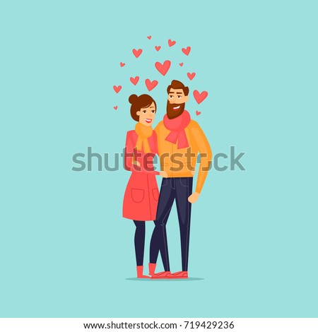 Couple in love. Flat design vector illustration.