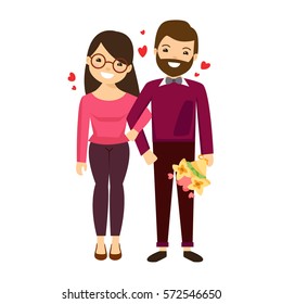 The couple in love with flowers.
