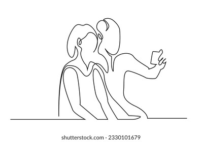 couple in love friends take selfie photo on phone line art