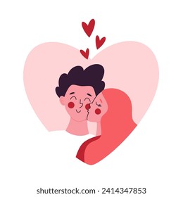 Couple in love. Girl kisses her boyfriend in cheek. February 14. Valentine's day vector illustration