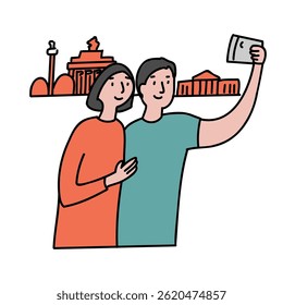 a couple in love, a guy with a girl taking a selfie