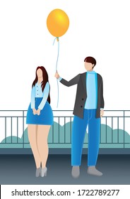 a couple in love a guy and a girl with a yellow balloon