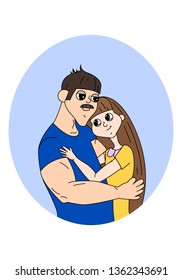 Couple in love. Happy couple. In the arms of a loved one. Girlfriend and boyfriend character cartoon illustration.