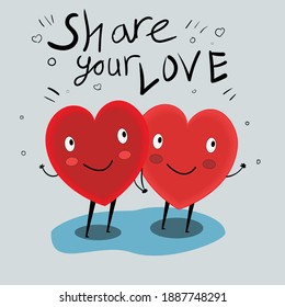 couple in love. happy heart. hand drawn lettering. valentine's day. card  vector design