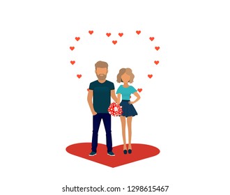 Couple in love. Happy lovely couple cute man and woman. Romance and Saint Valentine's Day concept. Flat design. Happy Valentines Day. Vector illustration.