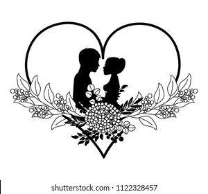 couple in love heart flowers decoration