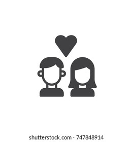 Pareja enamorada de un vector de icono cardíaco, signo plano relleno, pictograma sólido aislado en blanco. Símbolo de amor, ilustración del logo.