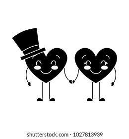 couple in love heart male with hat happy female