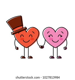 couple in love heart male with hat happy female