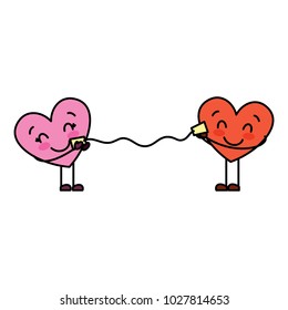 couple in love heart talking with cup romantic