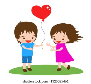 Couple in love with a heart-shaped balloon. Vector illustration.