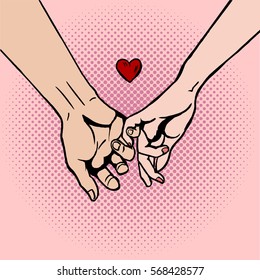 Couple in love hold hands pop art style hand drawn vector illustration  Comic book style imitation  Vintage retro style  Conceptual illustration