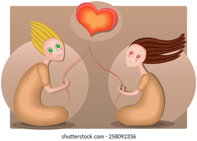 Couple in love holding a balloon in the shape of heart