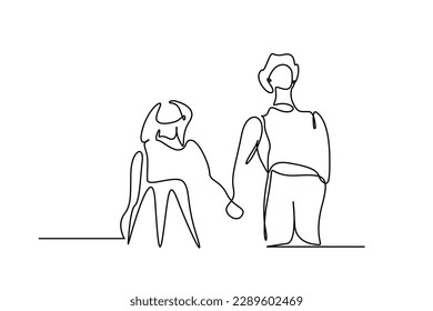 couple in love in love holding hands dreaming happy outside line art