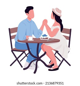 Couple in love holding hands semi flat color vector characters. Sitting figures. Full body people on white. Coffee date simple cartoon style illustration for web graphic design and animation