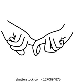 Couple in love holding hands. Vector flat outline icon illustration isolated on white background.