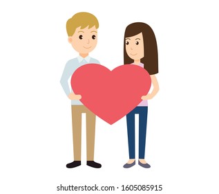 Couple in love holding heart shape for valentine's day - Vector illustration