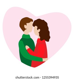Couple in love holding mugs in hand and talk. Vector illustration for Valentine s day greeting card