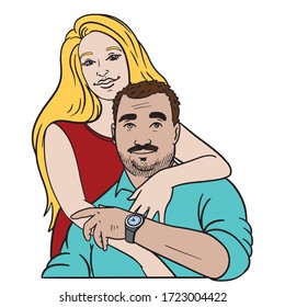 una pareja en el amor abrazándose. ilustración cómica. dibujo vectorial.