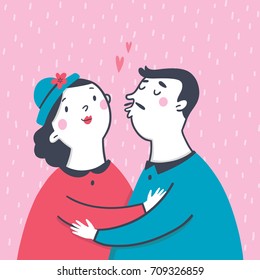 Couple in love hugging and kissing. Man & Woman. Valentine's day card