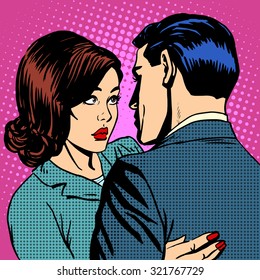 Couple In Love Hugging Pop Art Retro Style