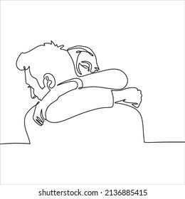 Couple in love hugging. Romantic cuddle. Continuous one line drawing vector illustration.