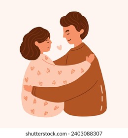 A couple in love hugging. Couple together. Wife, husband hug each other.
