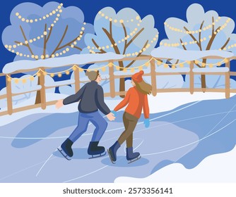 couple in love ice skating. concept of ice skating, figure skating, winter sports