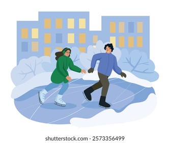 couple in love ice skating. concept of ice skating, figure skating, winter sports