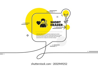 Couple Love icon. Continuous line idea chat bubble banner. Group of Men sign. Valentines day symbol. Man love icon in chat message. Talk comment light bulb background. Vector