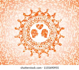 couple in love icon inside abstract orange mosaic emblem with background