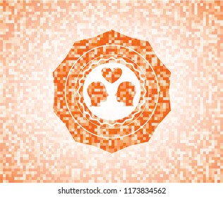 couple in love icon inside abstract orange mosaic emblem with background