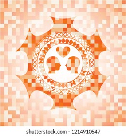 couple in love icon inside abstract orange mosaic emblem