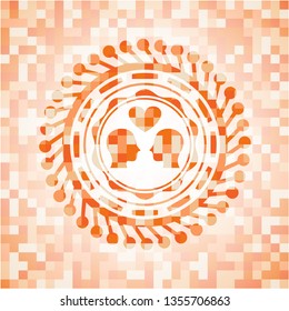 couple in love icon inside abstract orange mosaic emblem with background