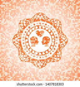 couple in love icon inside abstract orange mosaic emblem with background